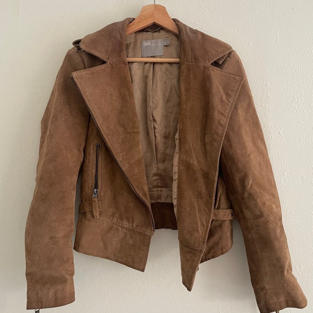 Brown Suede Moto Jacket, Size 6
